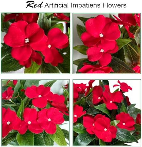 Artificial Impatiens Flowers 2PCS Red Outdoor Indoor Decor