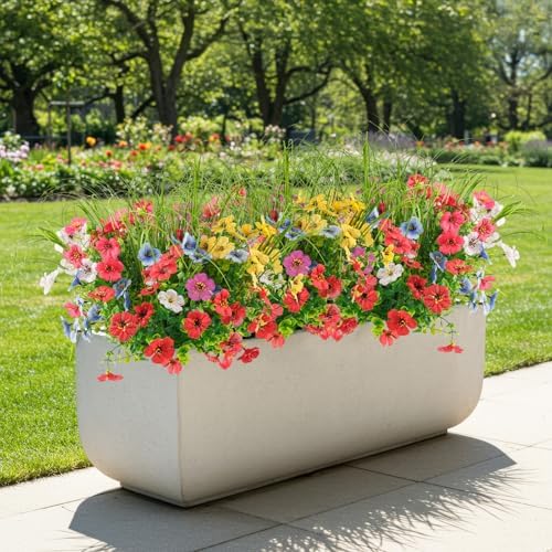 6PCS Artificial Flowers with Fake Grass Outdoor Decor Set