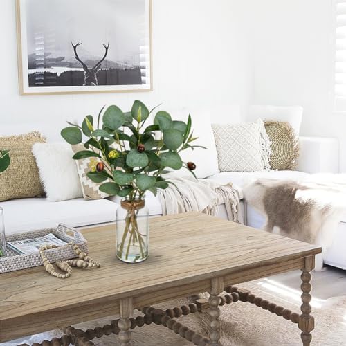 Briful Artificial Eucalyptus Stems in Glass Vase with Faux Water