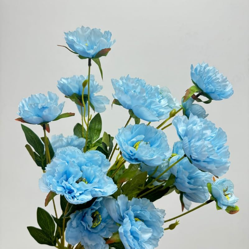 Urier 3 Branch Artificial Peonies Blue 305 Inch Long Stem Flowers
