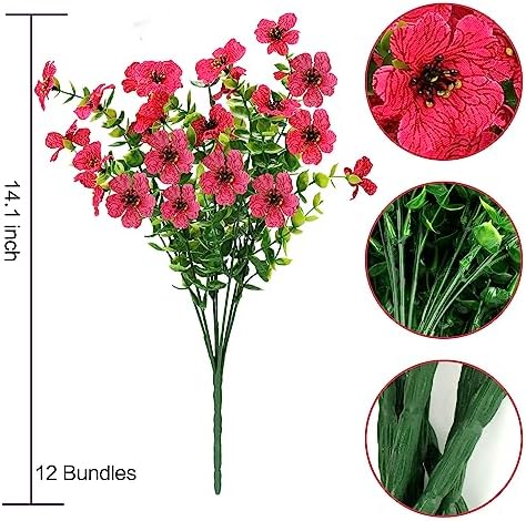 12 Bundle Artificial Flowers Outdoor UV Resistant Realistic Red