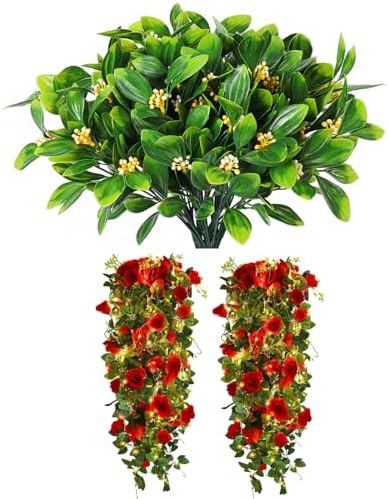 RECUTMS Artificial Hanging Rose with Fern Leaves