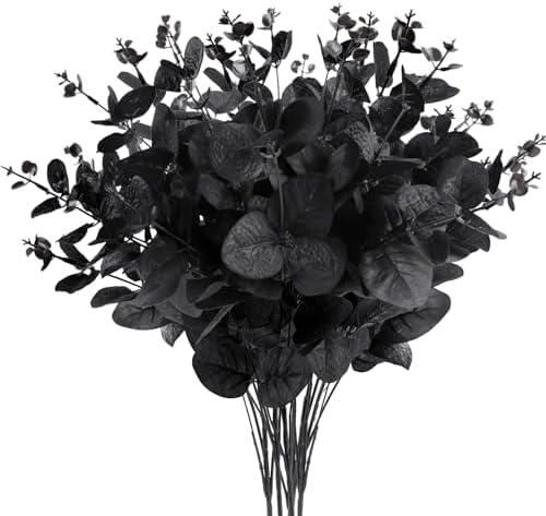 6 Pcs Black Eucalyptus Stems for Halloween Decor
