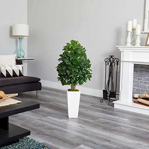 Nearly Natural 40in Schefflera Artificial Plant with White Vase