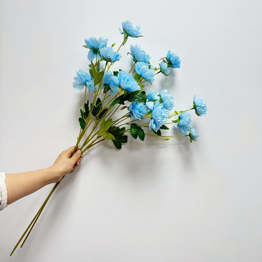 Urier 3 Branch Artificial Peonies Blue 305 Inch Long Stem Flowers