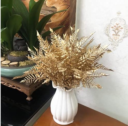 Rikyo 4 Bunches Gold Boston Fern Artificial Bush Plant