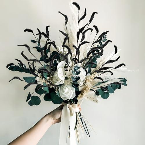 Black Dried Pampas Grass Faux Flowers 8pcs