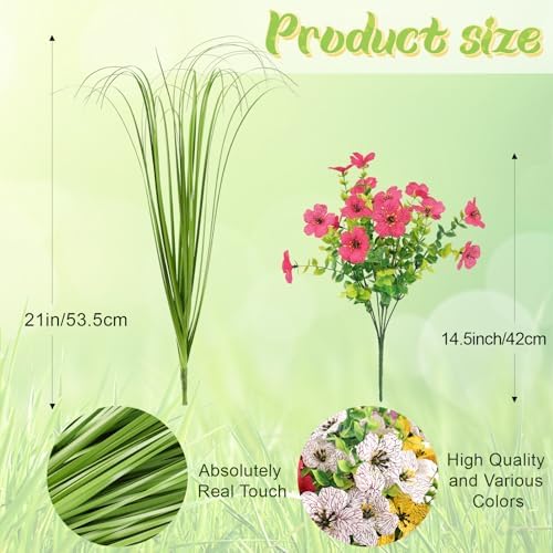 6PCS Artificial Flowers with Fake Grass Outdoor Decor Set