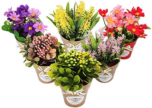 LUEUR Set of 6 Artificial Flowers with Vase