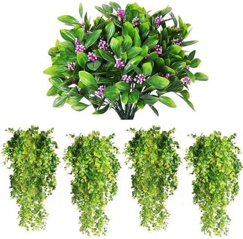 RECUTMS Artificial Shrubs with 50 Twigs 4 Pack Fake Hanging Plants