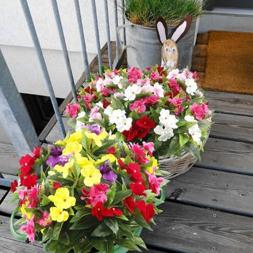 4 Pcs Artificial Impatiens Flowers for Outdoor Decor
