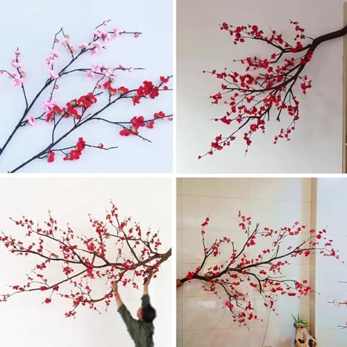 Red Silk Artificial Plum Blossom Flowers 1mx08m