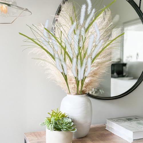 8PCS Artificial Foxtail Grass 21 Inch Green Pampas Grass Decor
