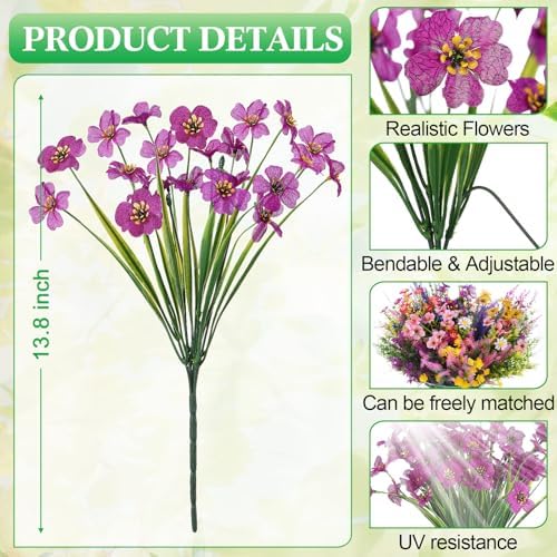 60 Bundles Artificial Flowers 15 Styles UV Resistant