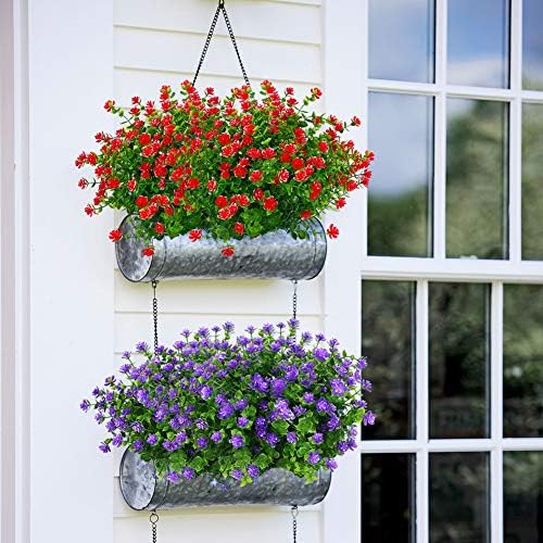 6 Bundles Artificial Boxwood Flowers Red UV Resistant Fake Plants