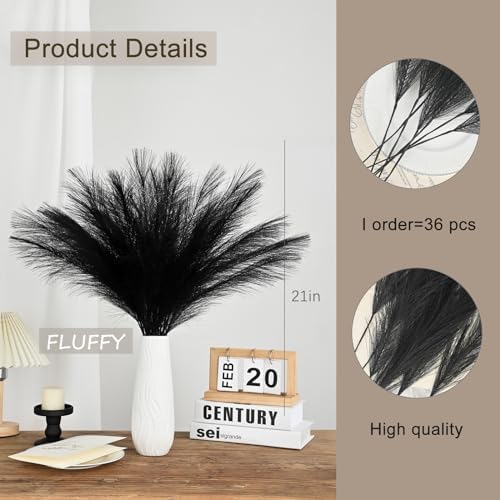U-LIAN 36PCS Black Faux Pampas Grass Decor
