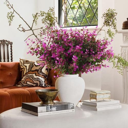 RECUTMS Artificial Flowers 8 Bundles Faux Fuchsia Eucalyptus