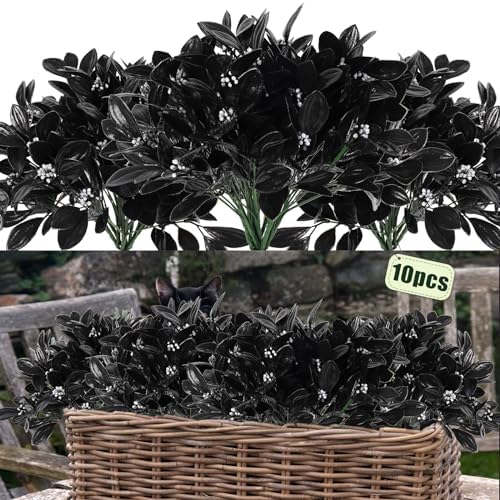 RECUTMS Halloween Artificial Black Bouquet Fake Flowers 10pcs Outdoor