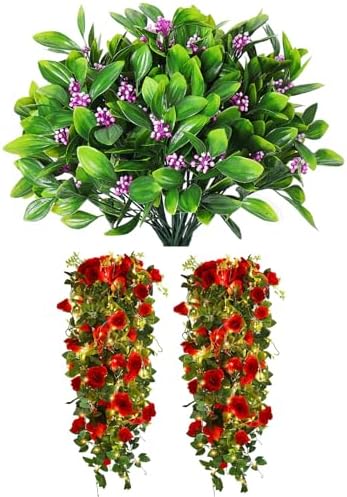 RECUTMS Artificial Hanging Rose with Realistic Fern Leaves