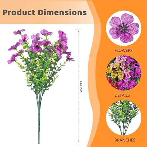 Kingsboomy 16 Bundle Artificial Flowers for Outdoor Decor