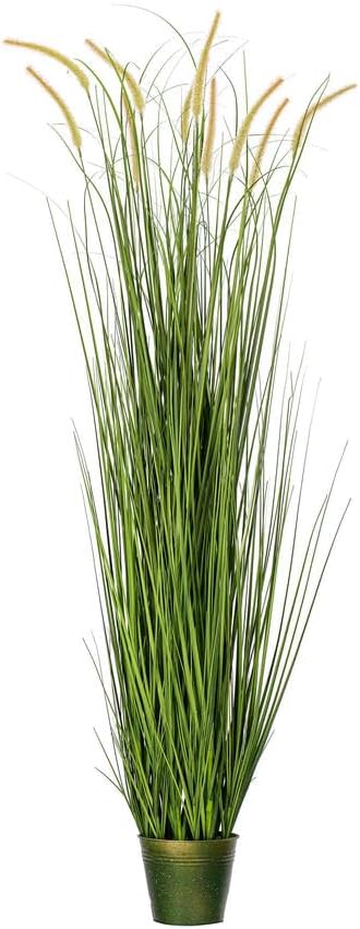 Vickerman 60 Inch Artificial Green Grass with Iron Pot Decor