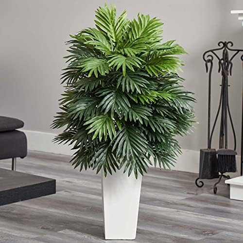 Nearly Natural Areca Palm Artificial Plant with White Tower Planter