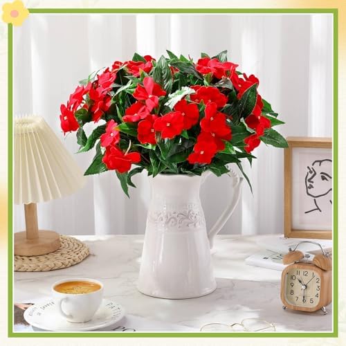 10 Bundles Artificial Impatiens Flowers Red Bouquet