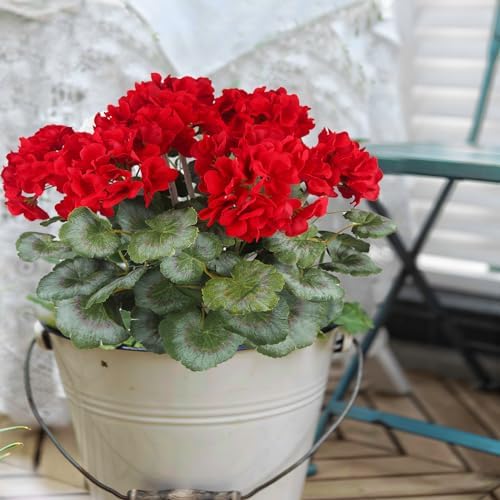 Artificial Red Geraniums Bushes for Outdoor Decor