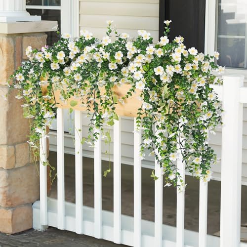 RECUTMS Hanging Artificial Flowers 4Pcs White