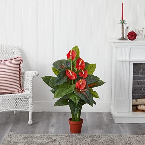 Nearly Natural 3ft Anthurium Artificial Flower Red