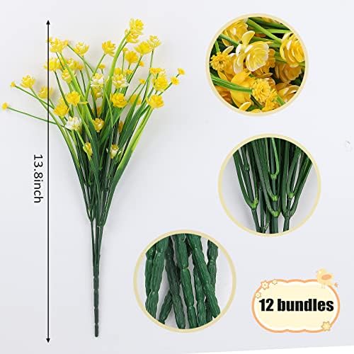 RECUTMS 12 Bundles Artificial Flowers and Grass for Outdoor Use