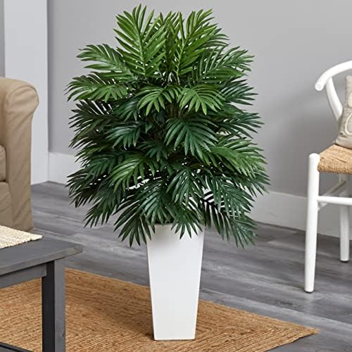 Nearly Natural Areca Palm Artificial Plant with White Tower Planter