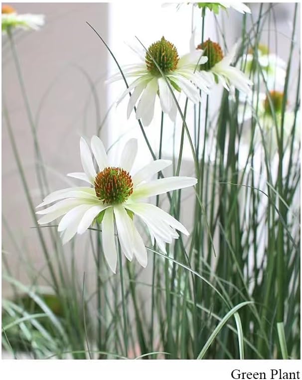 46-Inch Artificial Tall Grass Plant with 9 White Echinacea Flowers