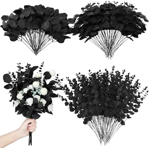 Giegxin 180 Pcs Artificial Eucalyptus Leaves Stems Black