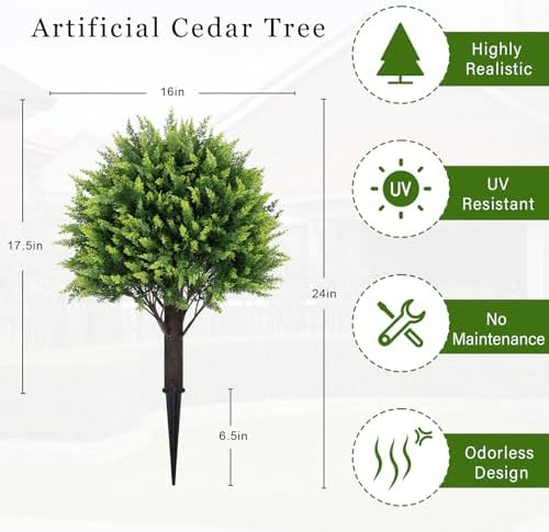 24 Inch Artificial Cedar Topiary Ball Trees Set of 2