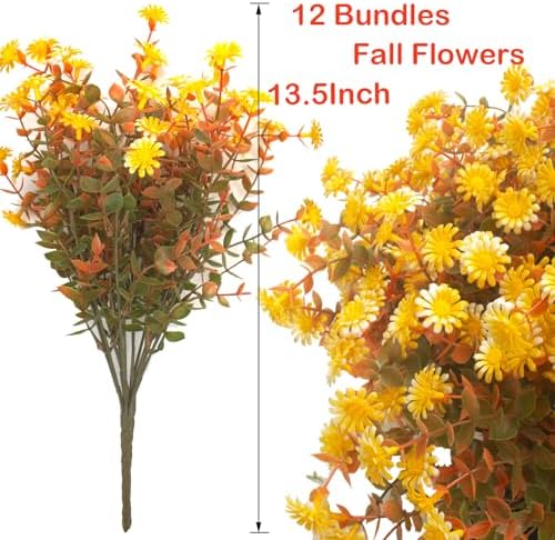 12 Bundles Artificial Fall Flowers for Outdoor Decor