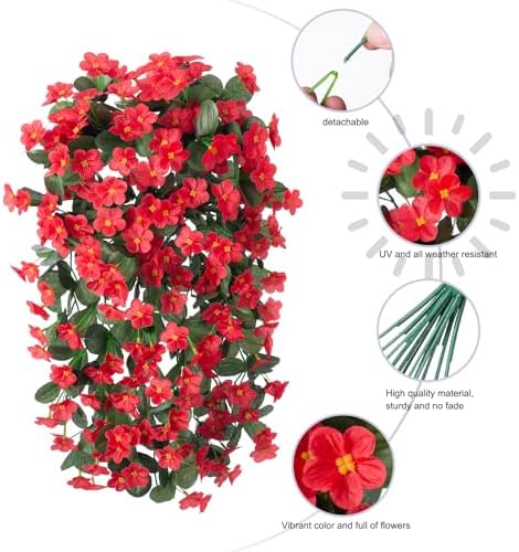 HyeFlora Artificial Hanging Red Orchid Vines 2 PCS