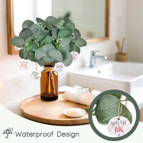 DomeStar 7pcs Artificial Eucalyptus in Brown Vase
