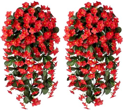 HyeFlora Artificial Hanging Red Orchid Vines 2 PCS