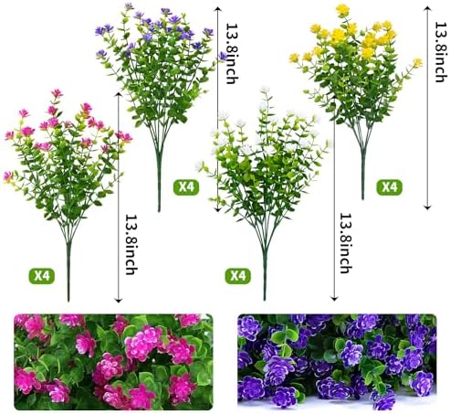 16 Bundle Artificial Flowers Lifelike UV Resistant Decor Set