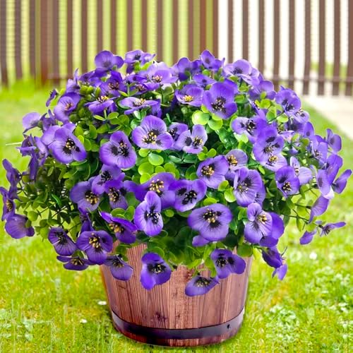 Thinktral Artificial Flowers Outdoor 12pcs UV Resistant Silk Pansies