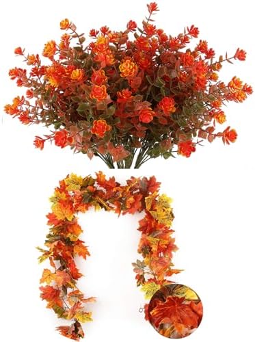 RECUTMS Artificial Fall Flowers 8 Bundles with Maple Garland
