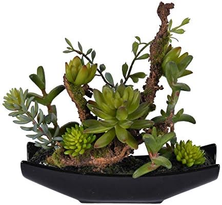 Vickerman 8 Inch Indoor Artificial Green Mixed Succulent Planter - Ceramic Pot
