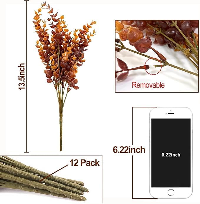 12 Bundle Artificial Fall Flowers Brown Eucalyptus