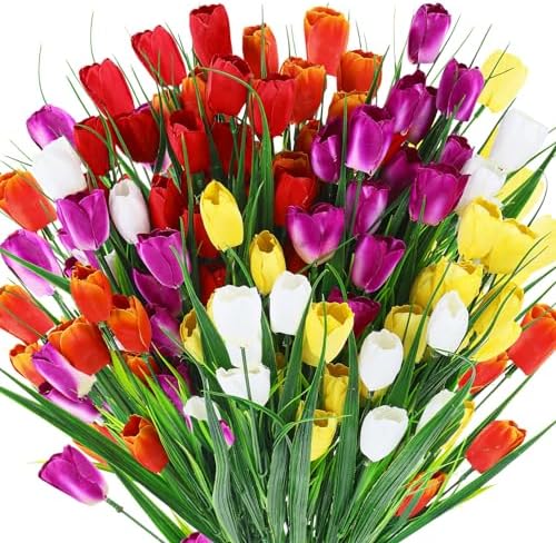 Yungyan 20 Bundles Artificial Flowers Multicolor Fake Tulips