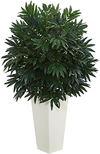Nearly Natural Double Bamboo Palm in White Tower Vase