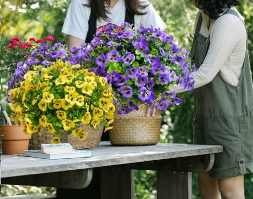 Thinktral Artificial Flowers Outdoor 12pcs UV Resistant Silk Pansies
