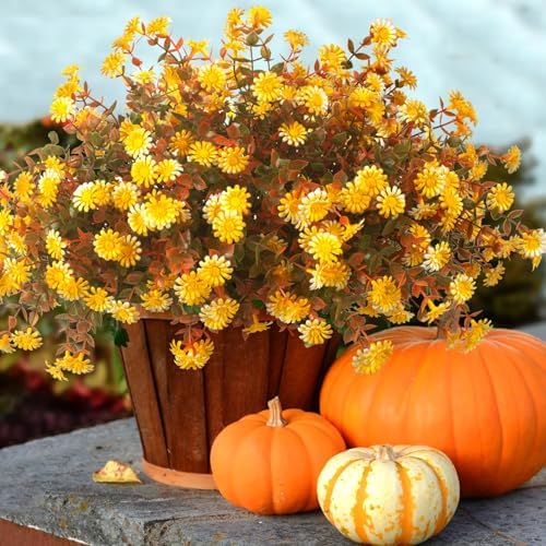 12 Bundles Artificial Fall Flowers for Outdoor Decor