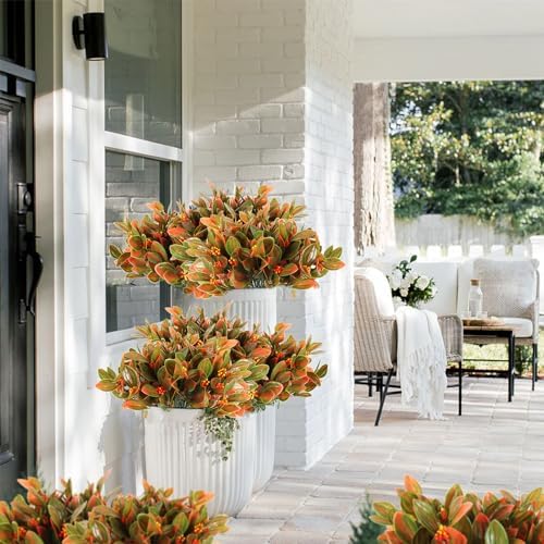 RECUTMS Artificial Mums for Outdoor Fall Vase Filler 10 Pack Tangerine