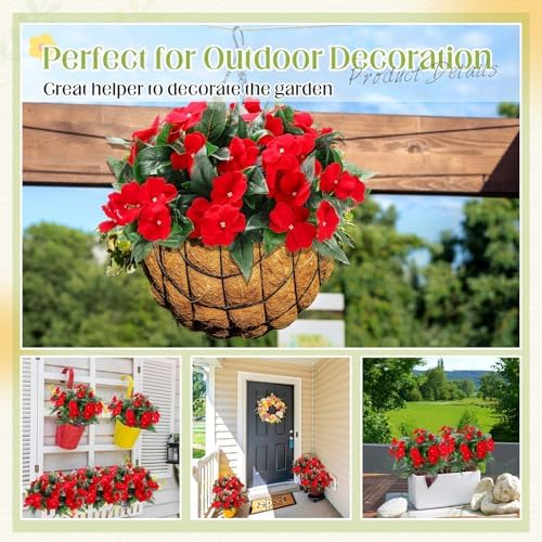 10 Bundles Artificial Impatiens Flowers Red Bouquet